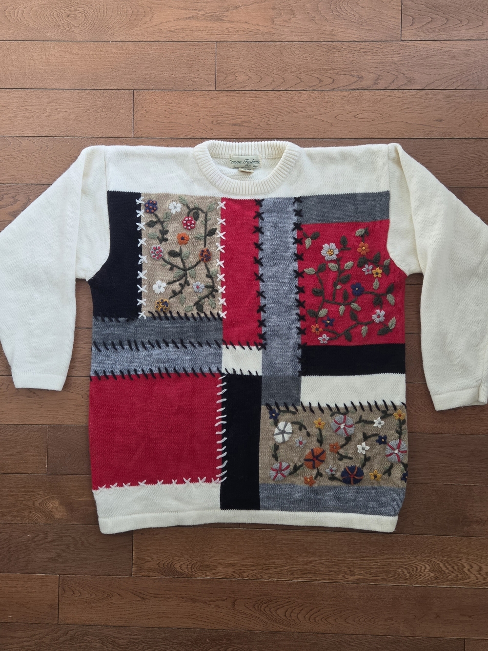 Vintage 90s Patchwork Floral Embroidered Sweater